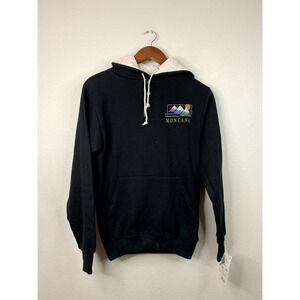 New 90s Vintage Jerzees Small Black Montana Quarter Button Up Hoodie